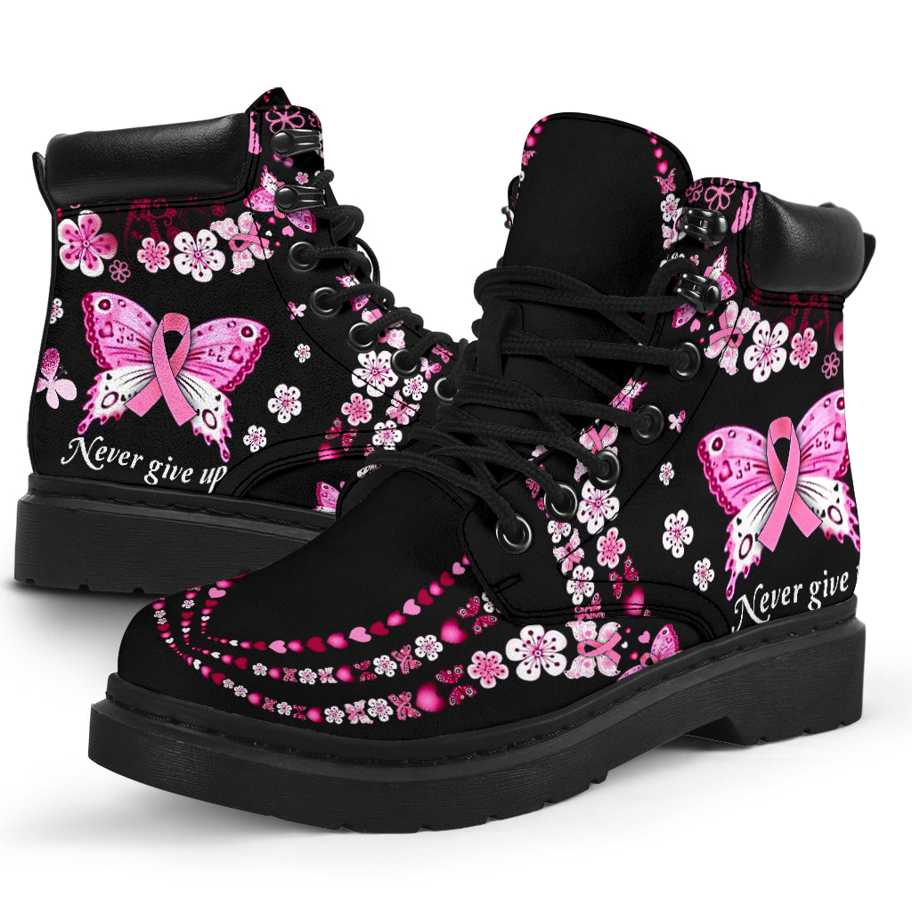 Never Give Up Breast Cancer Awareness All Season Boots 0622