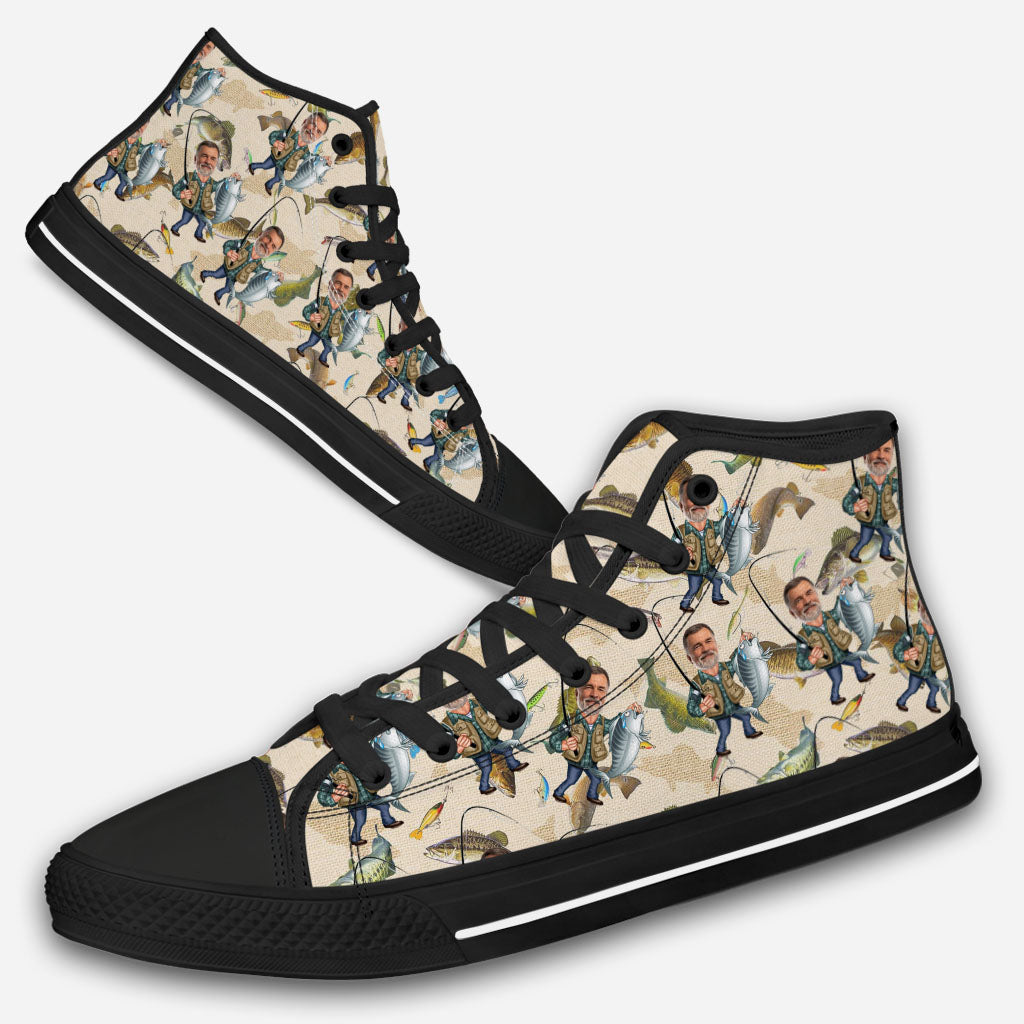 Photo Inserted Funny Fishing - Personalized Fishing High Top Shoes