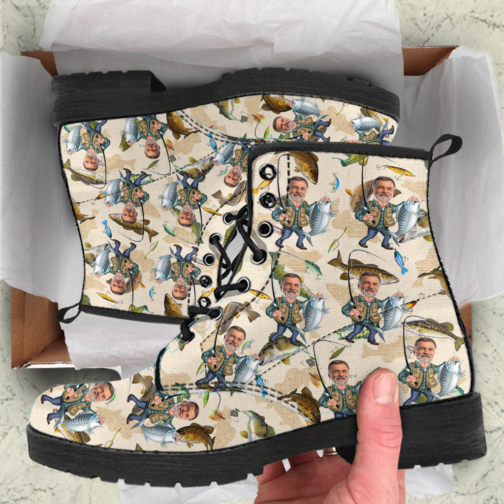 Photo Inserted Funny Fishing - Personalized Fishing Leather Boots