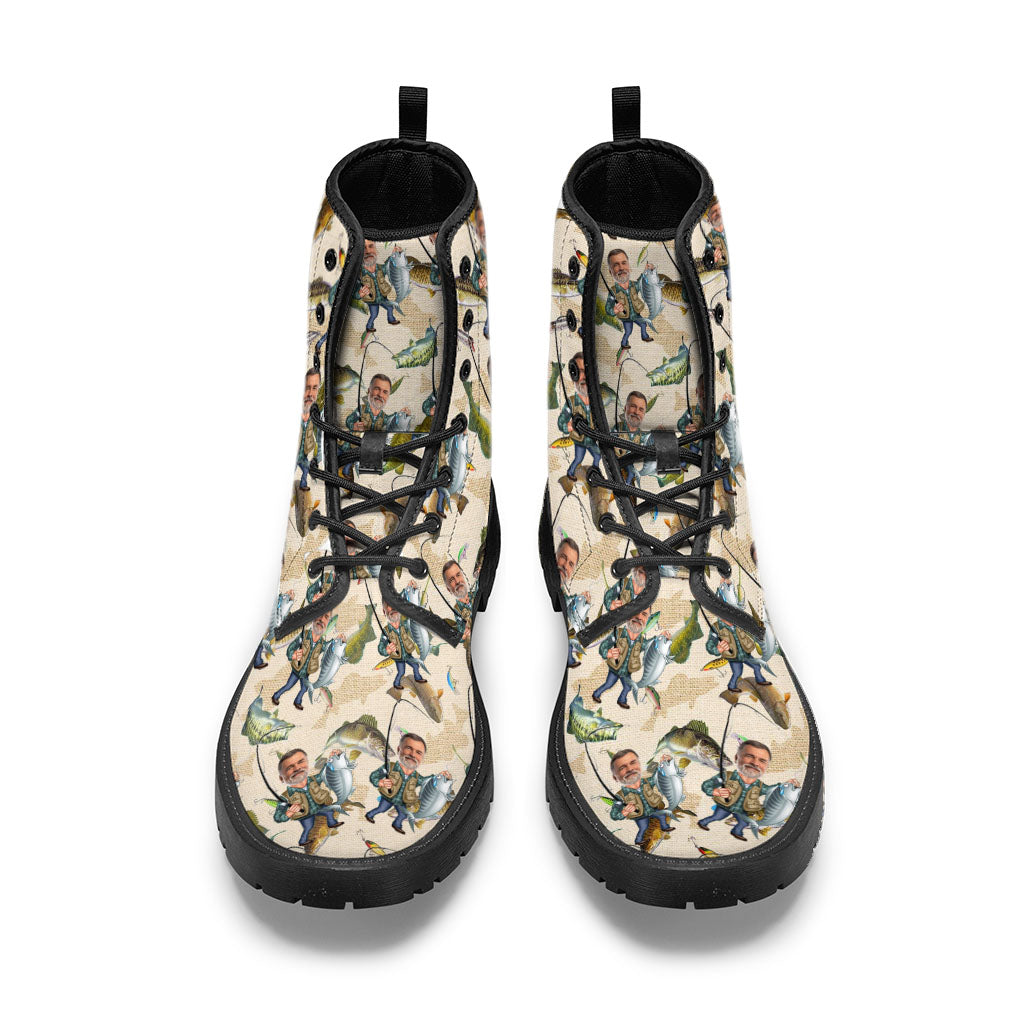 Photo Inserted Funny Fishing - Personalized Fishing Leather Boots