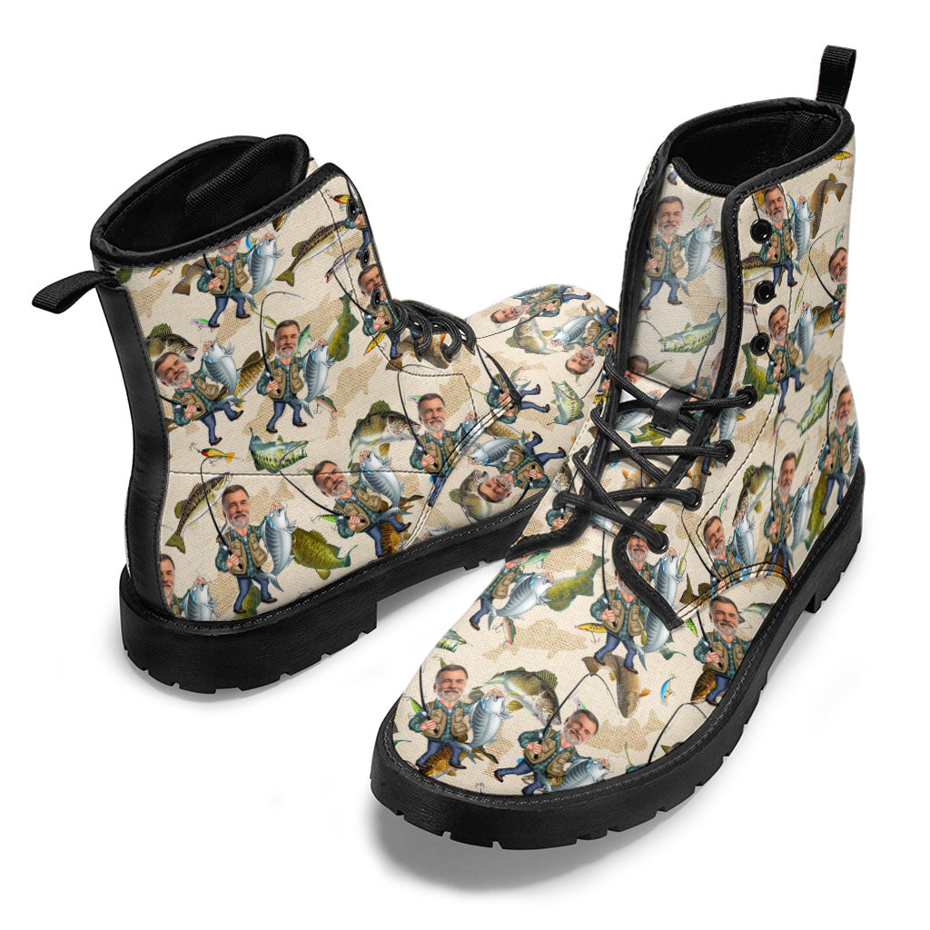 Photo Inserted Funny Fishing - Personalized Fishing Leather Boots