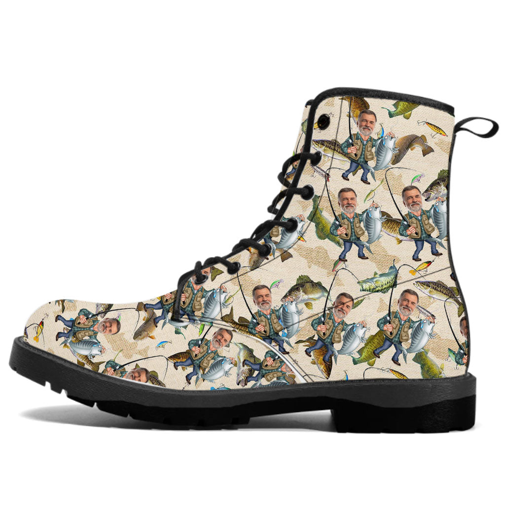 Photo Inserted Funny Fishing - Personalized Fishing Leather Boots
