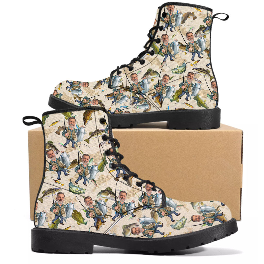 Photo Inserted Funny Fishing - Personalized Fishing Leather Boots