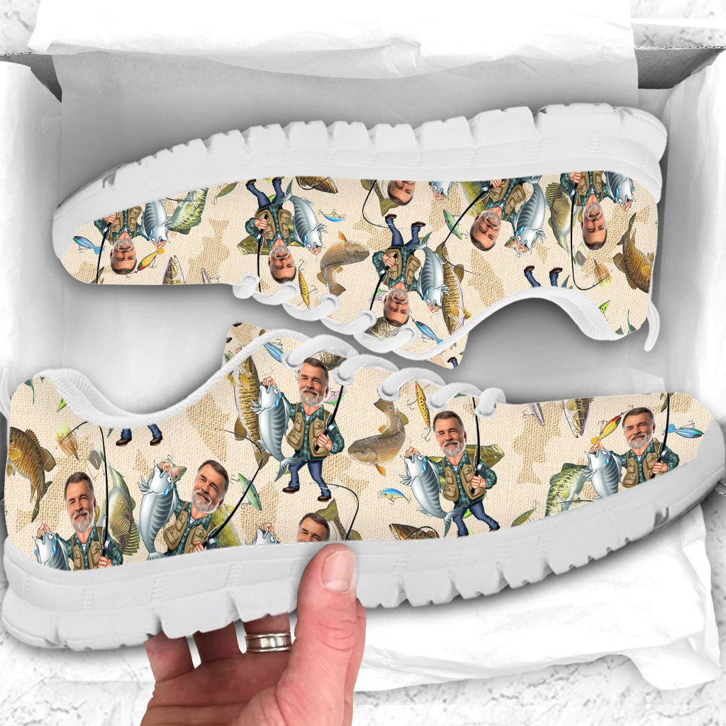 Photo Inserted Funny Fishing - Personalized Fishing Sneakers