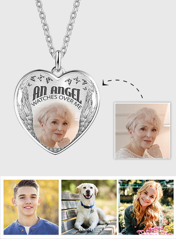 An Angel Watches Over Me - Personalized Memorial Photo Necklace Vintage
