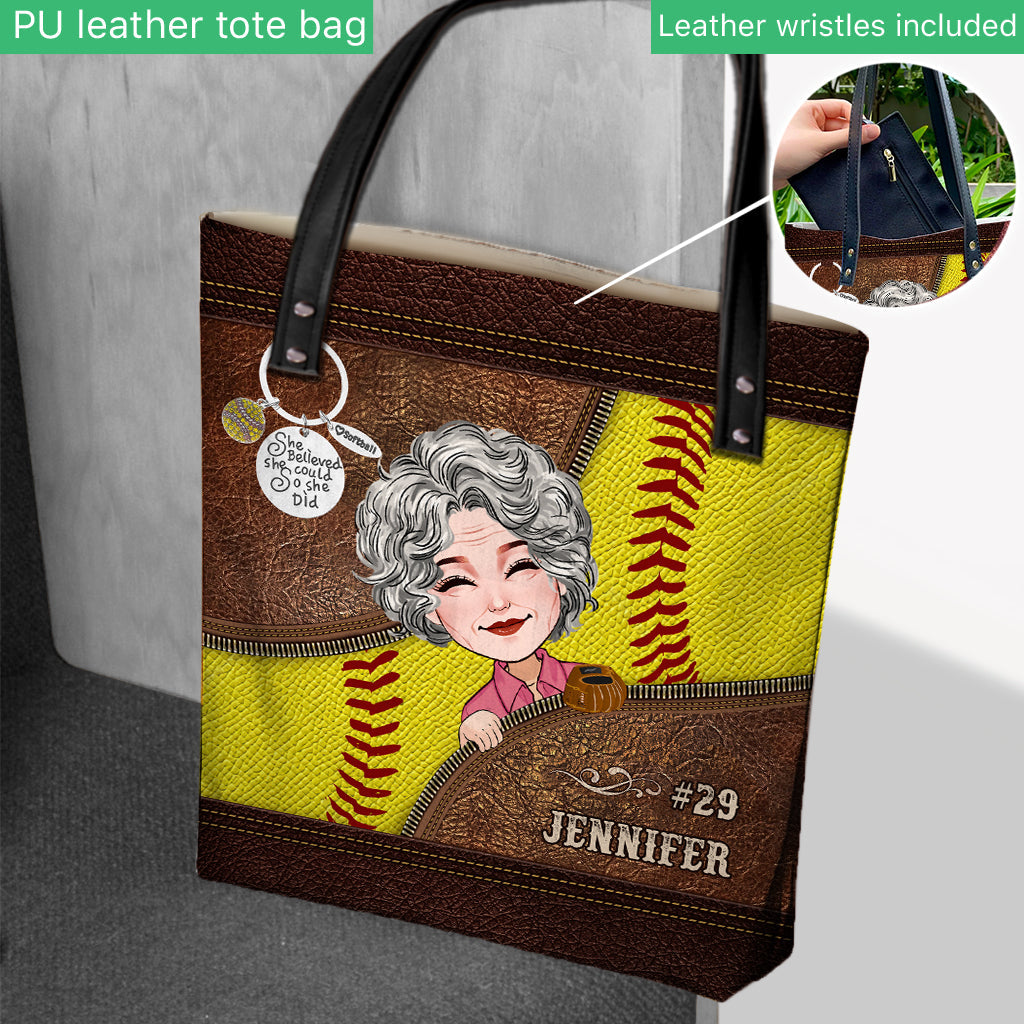 She Believed She Could So She Did - Personalized Softball Tote Bag