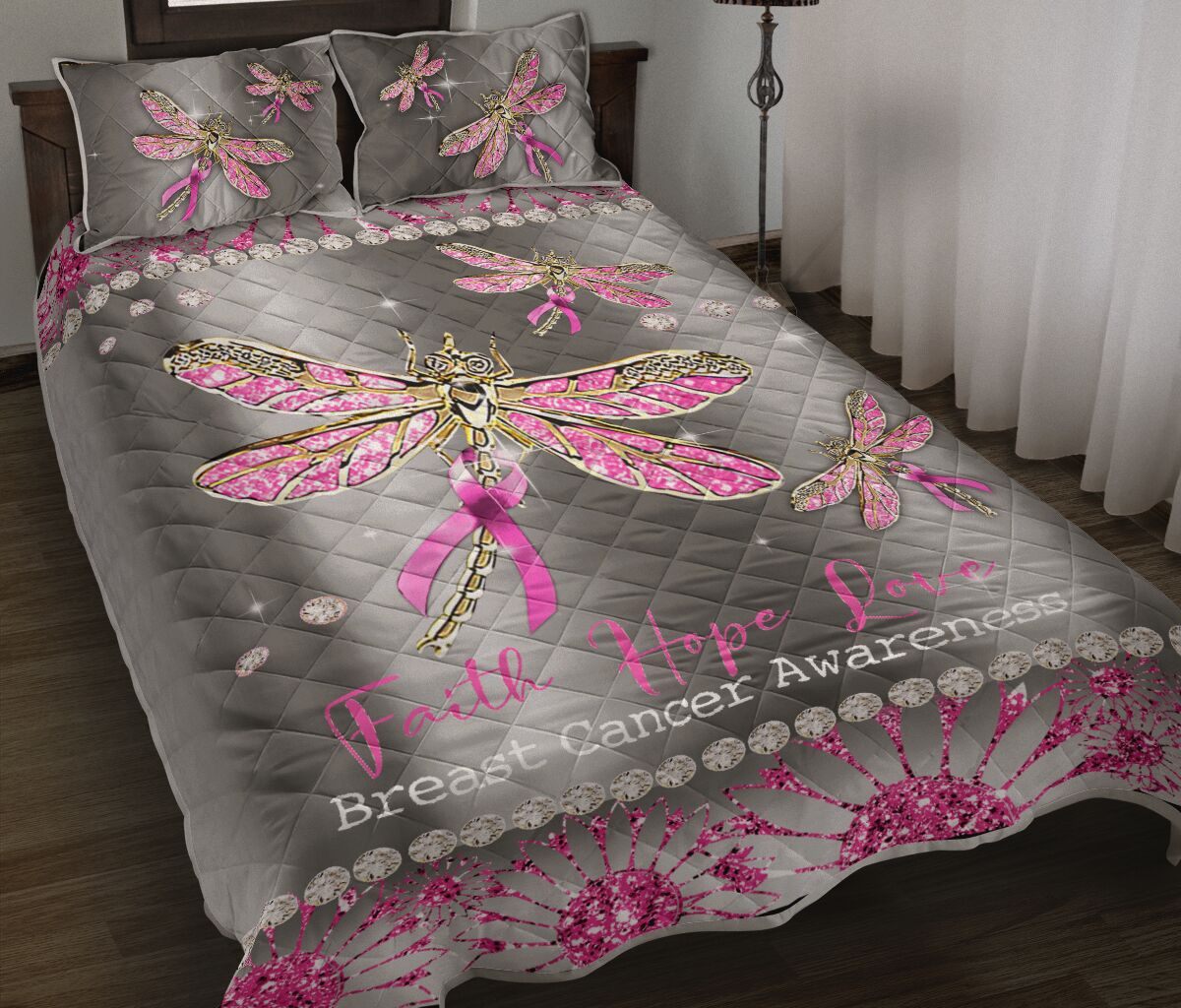 Faith Hope Love Breast Cancer Awareness  Quilt Set 0622
