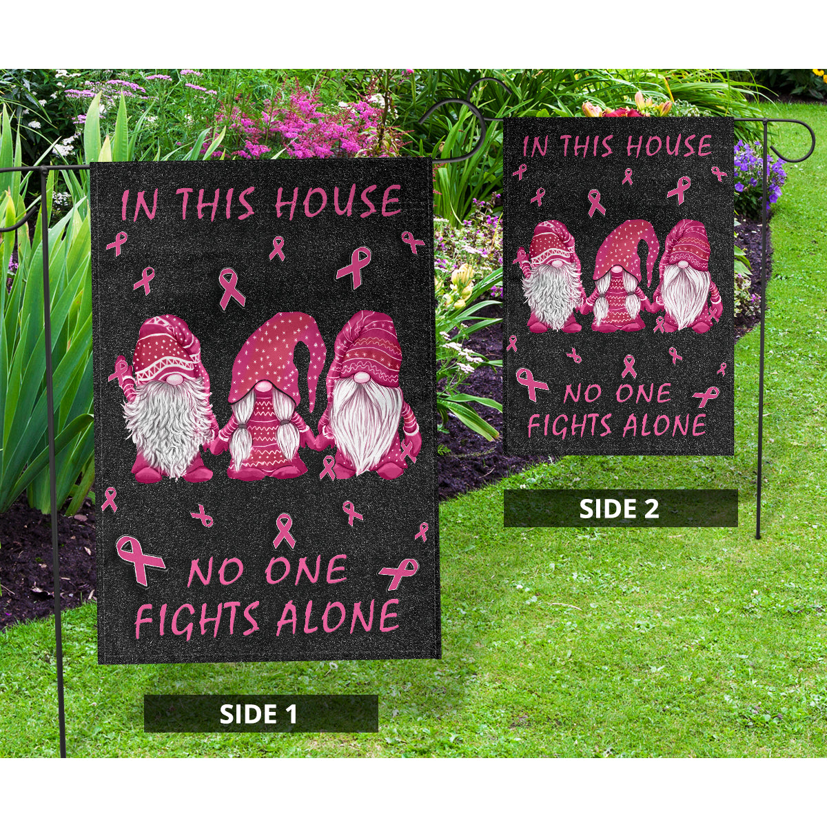 In This House We Never Give Up Flag Breast Cancer Awareness Garden Flag 0622