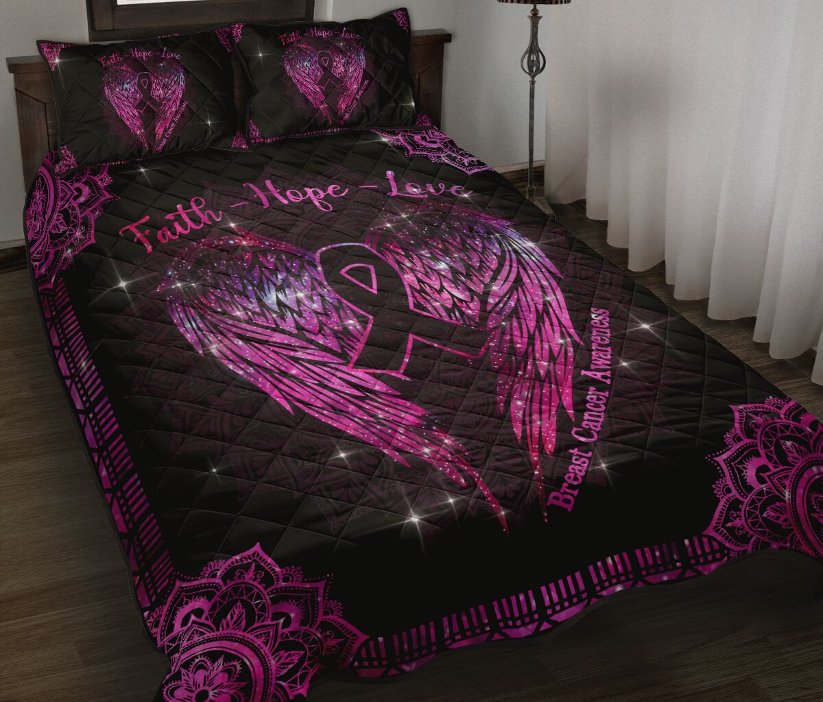 Faith Hope Love Breast Cancer Awareness  Quilt Set 0622
