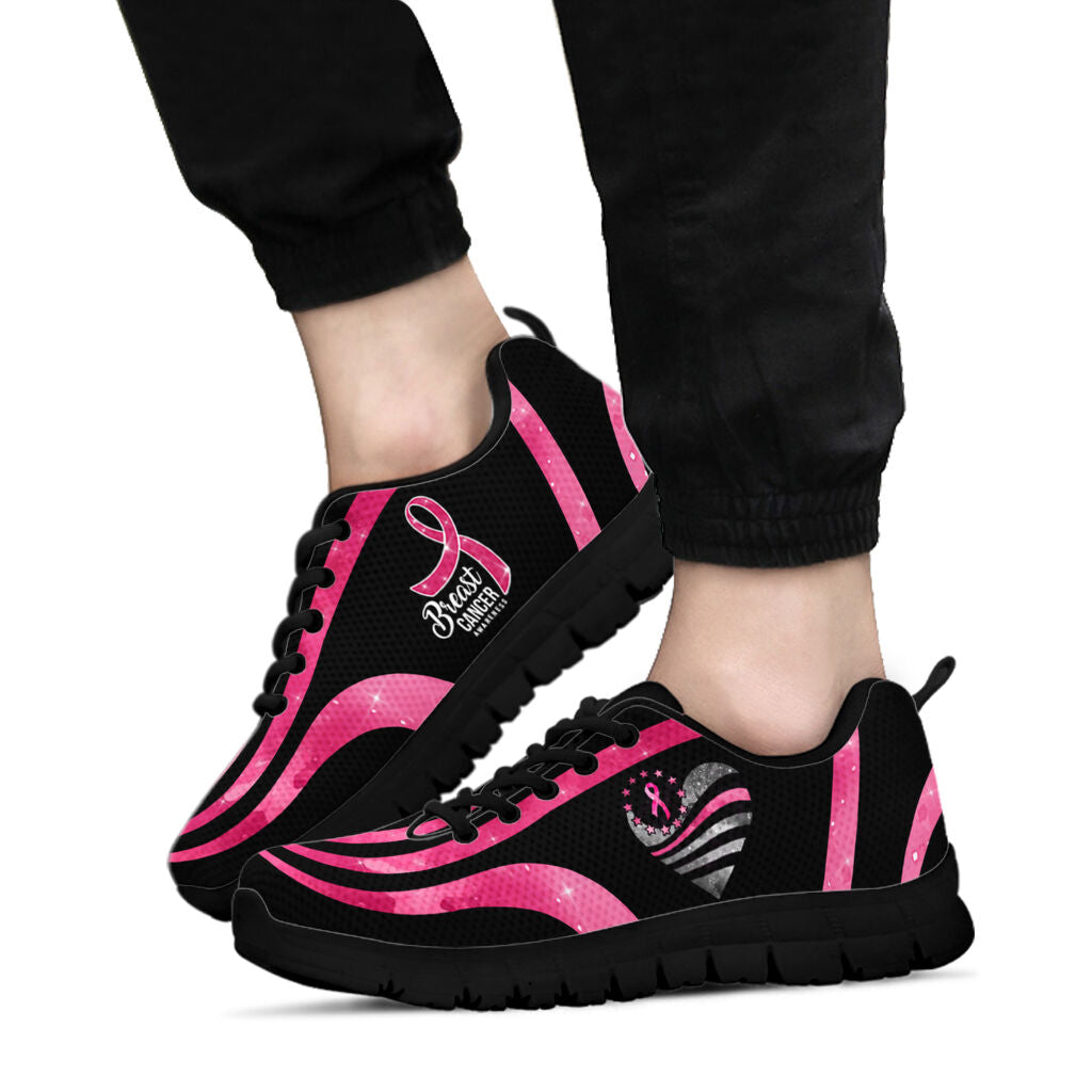 Pink Ribbon Heart Breast Cancer Awareness Sneakers 0622
