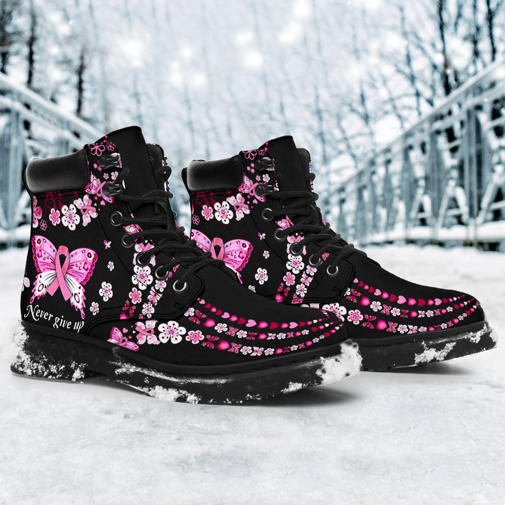 Never Give Up Breast Cancer Awareness All Season Boots 0622