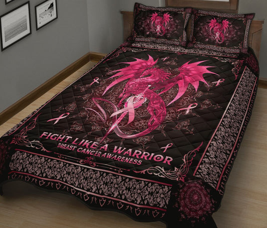 Fight Like A Warrior Breast Cancer Awareness  Quilt Set 0622