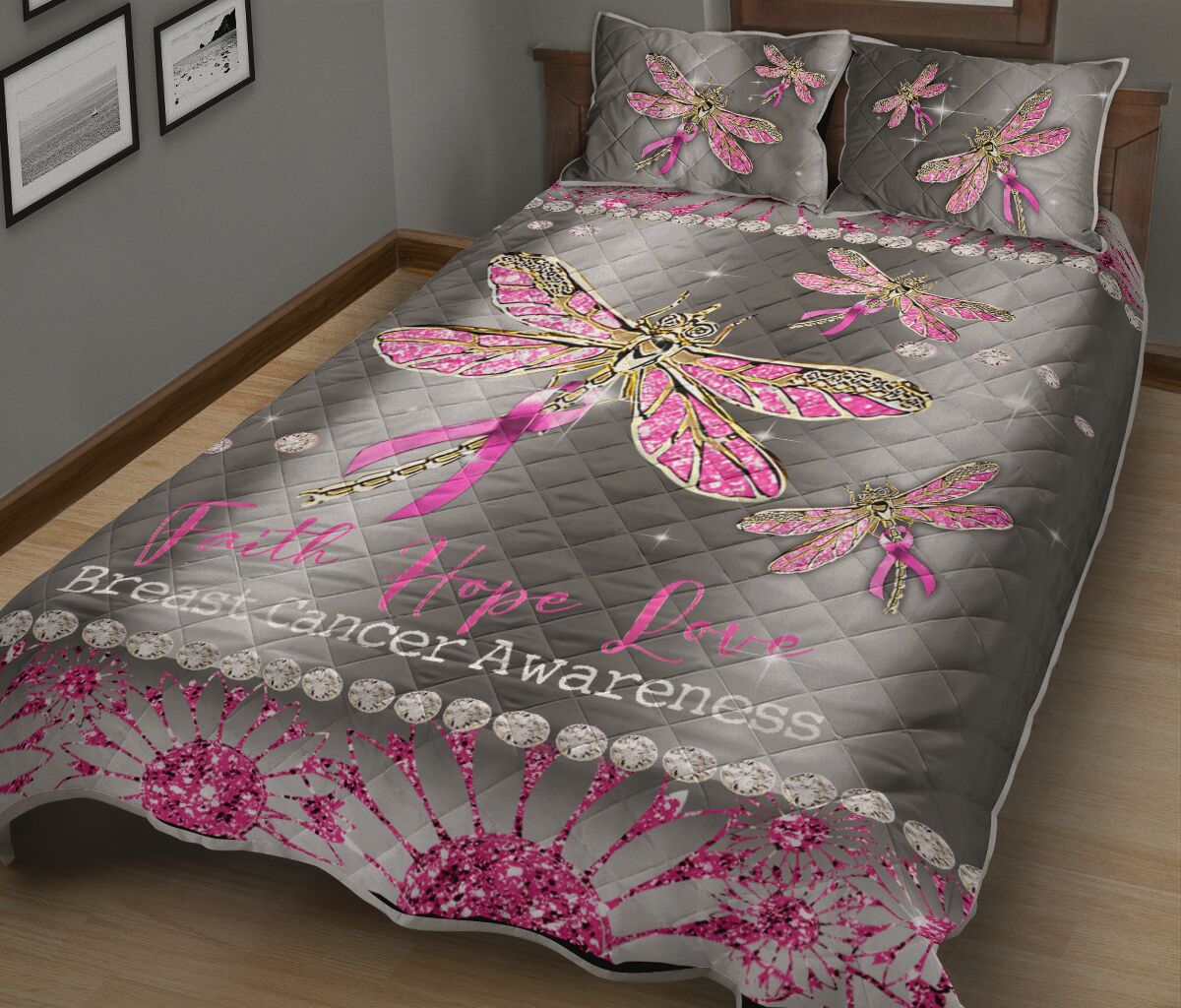 Faith Hope Love Breast Cancer Awareness  Quilt Set 0622
