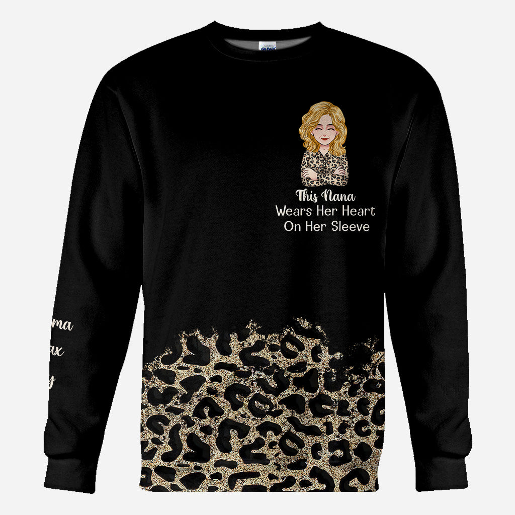 This Nana Wears Her Heart On Her Sleeve - Gift for grandma, mom, aunt - Personalized All Over Shirt