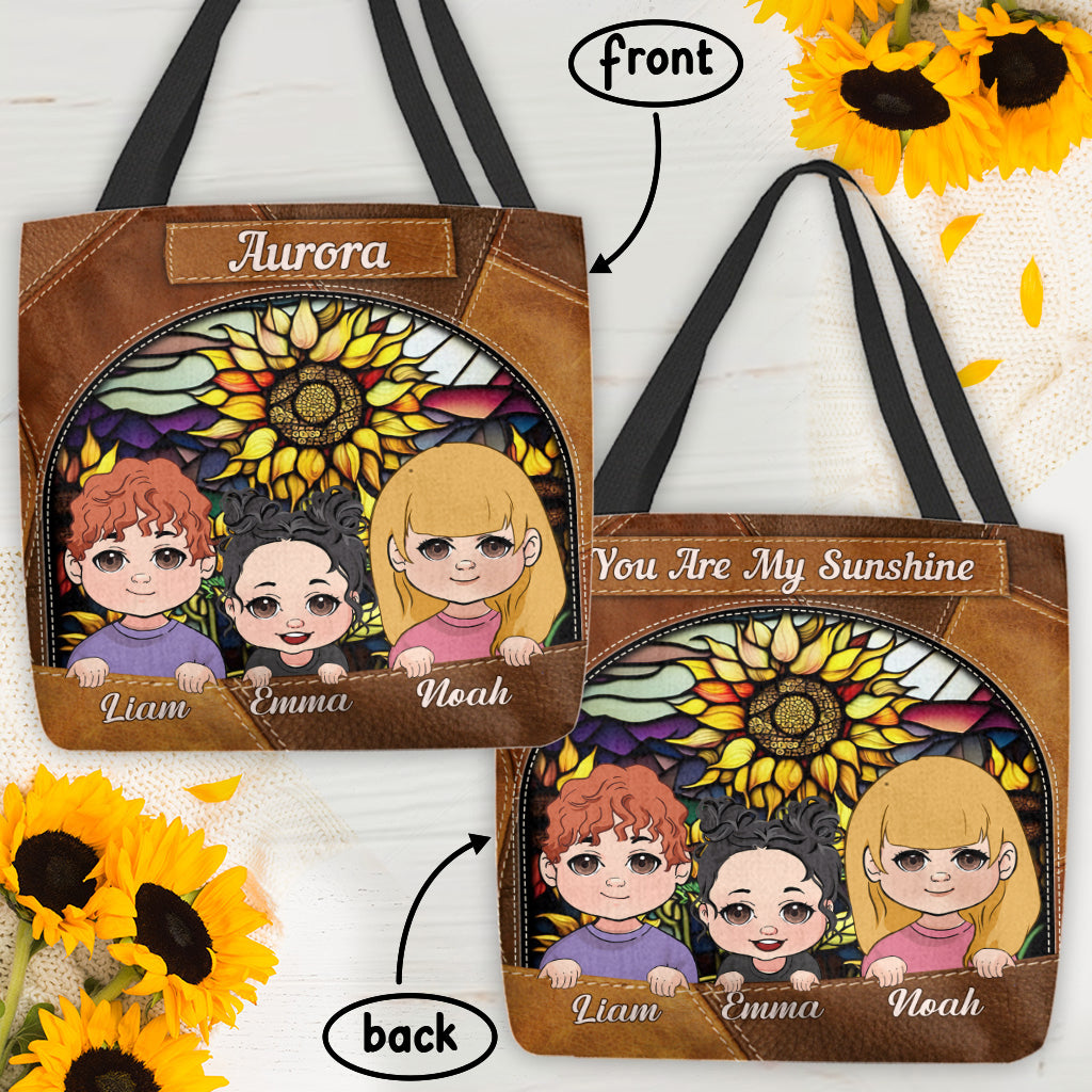 You Are My Sunshine Sunflower Stained Glass - Personalized Mother Tote Bag