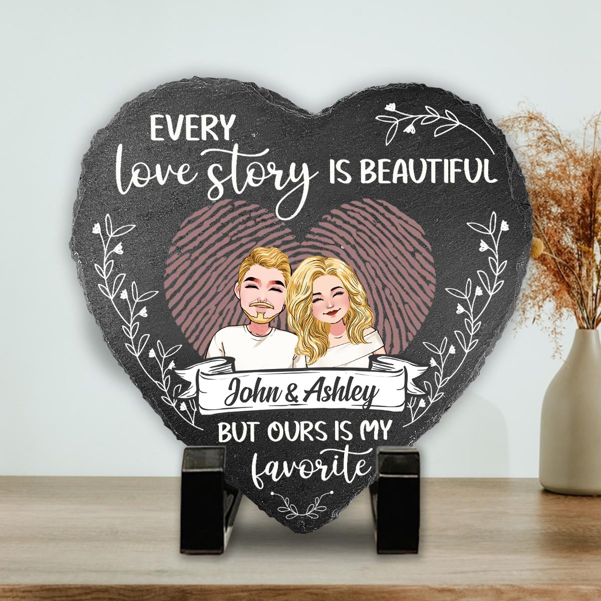 Every Love Story Is Beautiful - Personalized Couple Heart Shaped Stone