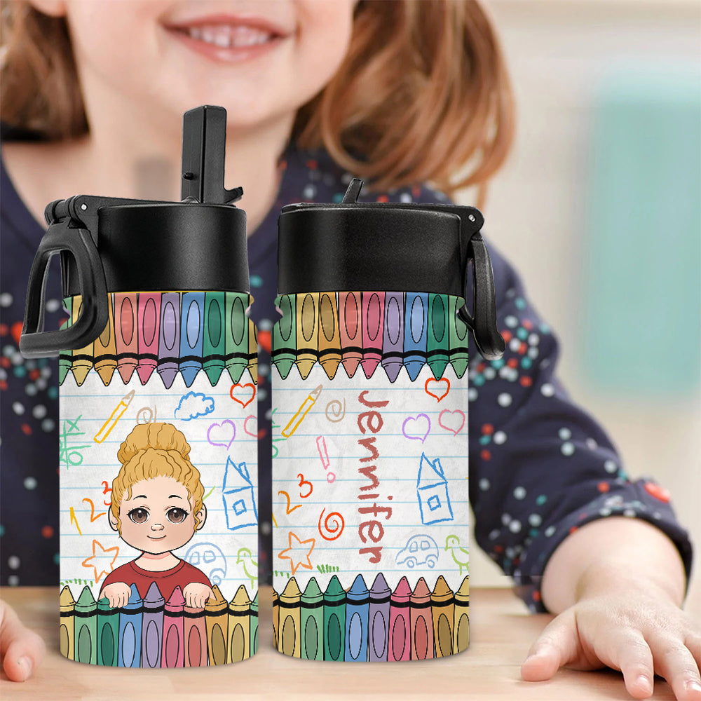Crayon Colorful - Personalized Kids Water Bottle