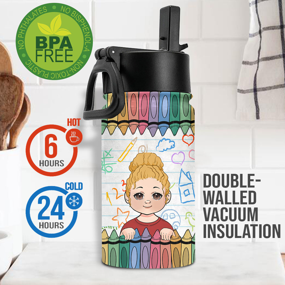 Crayon Colorful - Personalized Kids Water Bottle