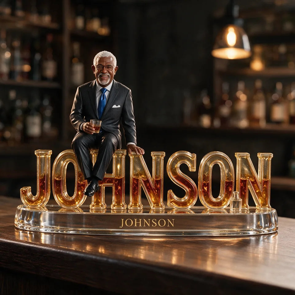 Personalized Whiskey Acrylic Plaque - Custom Photo and Name Desk Sculpture