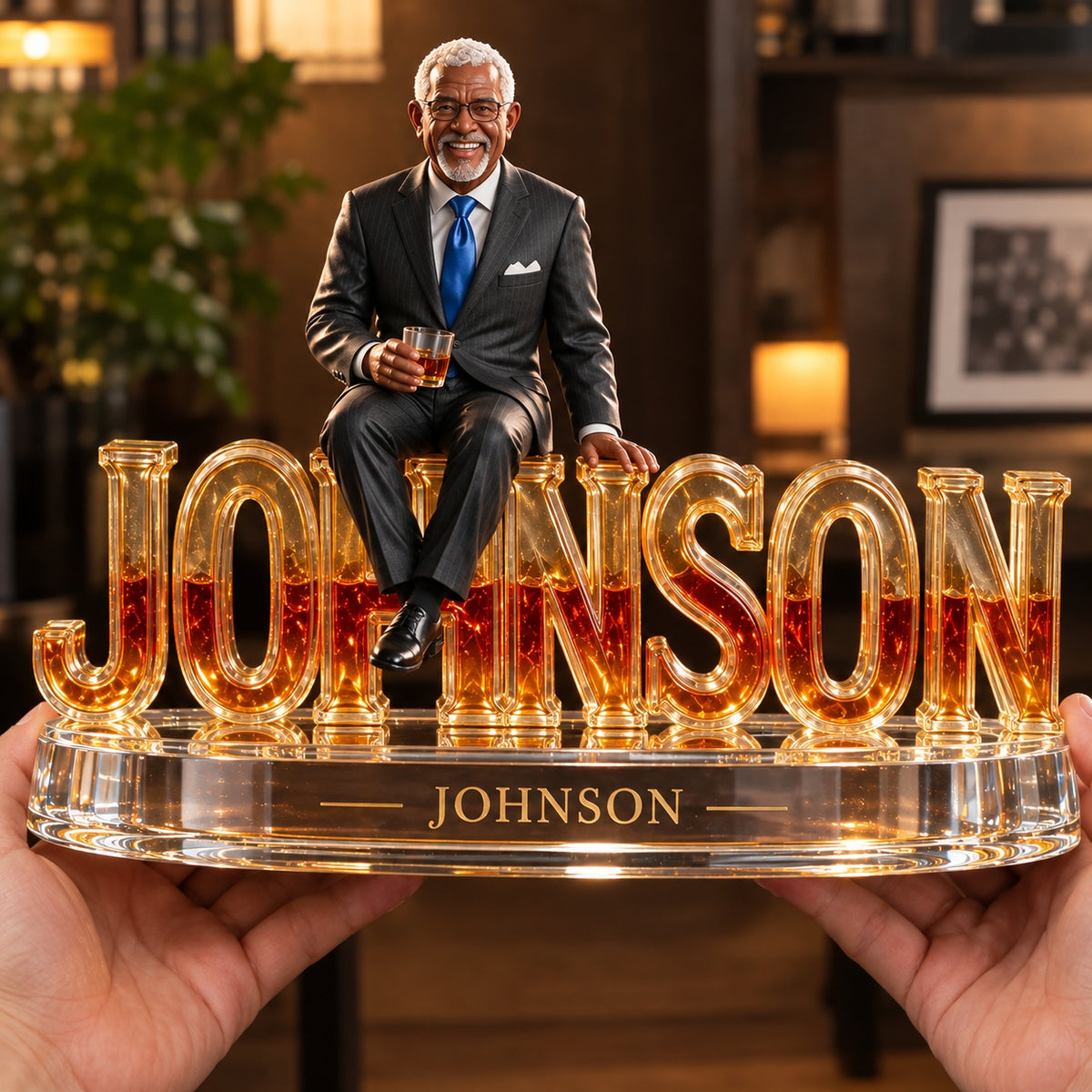 Personalized Whiskey Acrylic Plaque - Custom Photo and Name Desk Sculpture