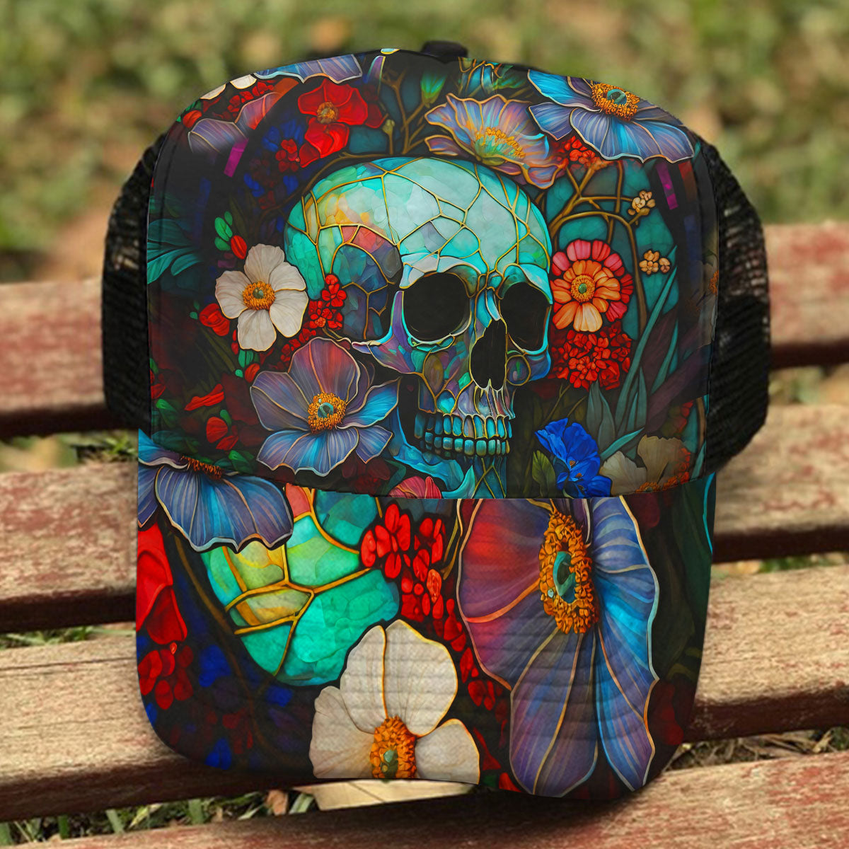 Floral Skull - Personalized Skull Trucker Hat