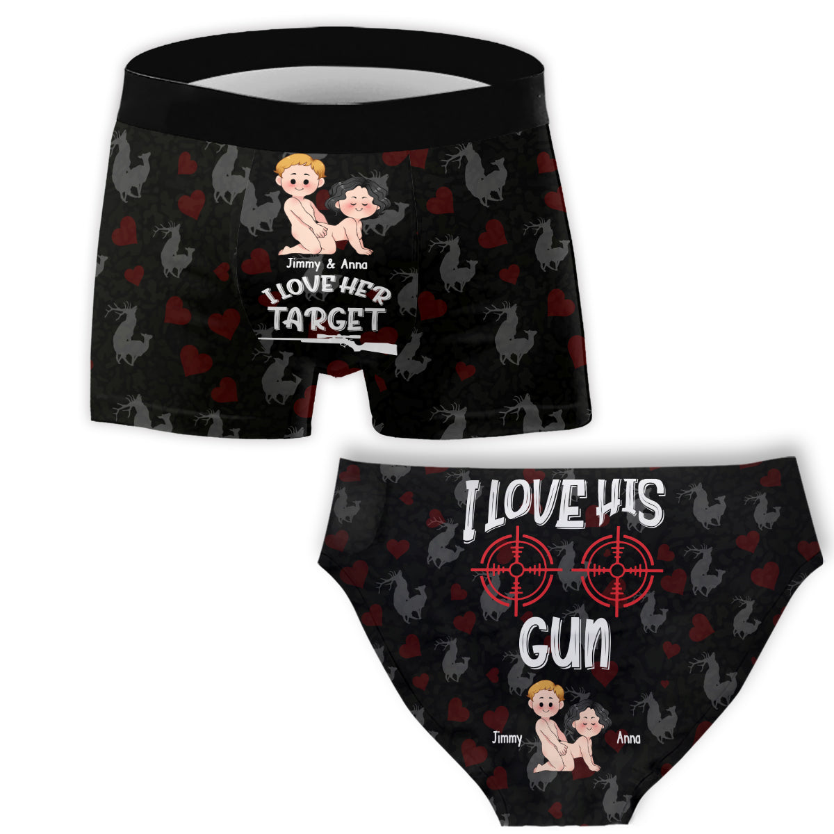 I Love Her Target I Love His Gun - Personalized Hunting Women Briefs & Men Boxer Briefs