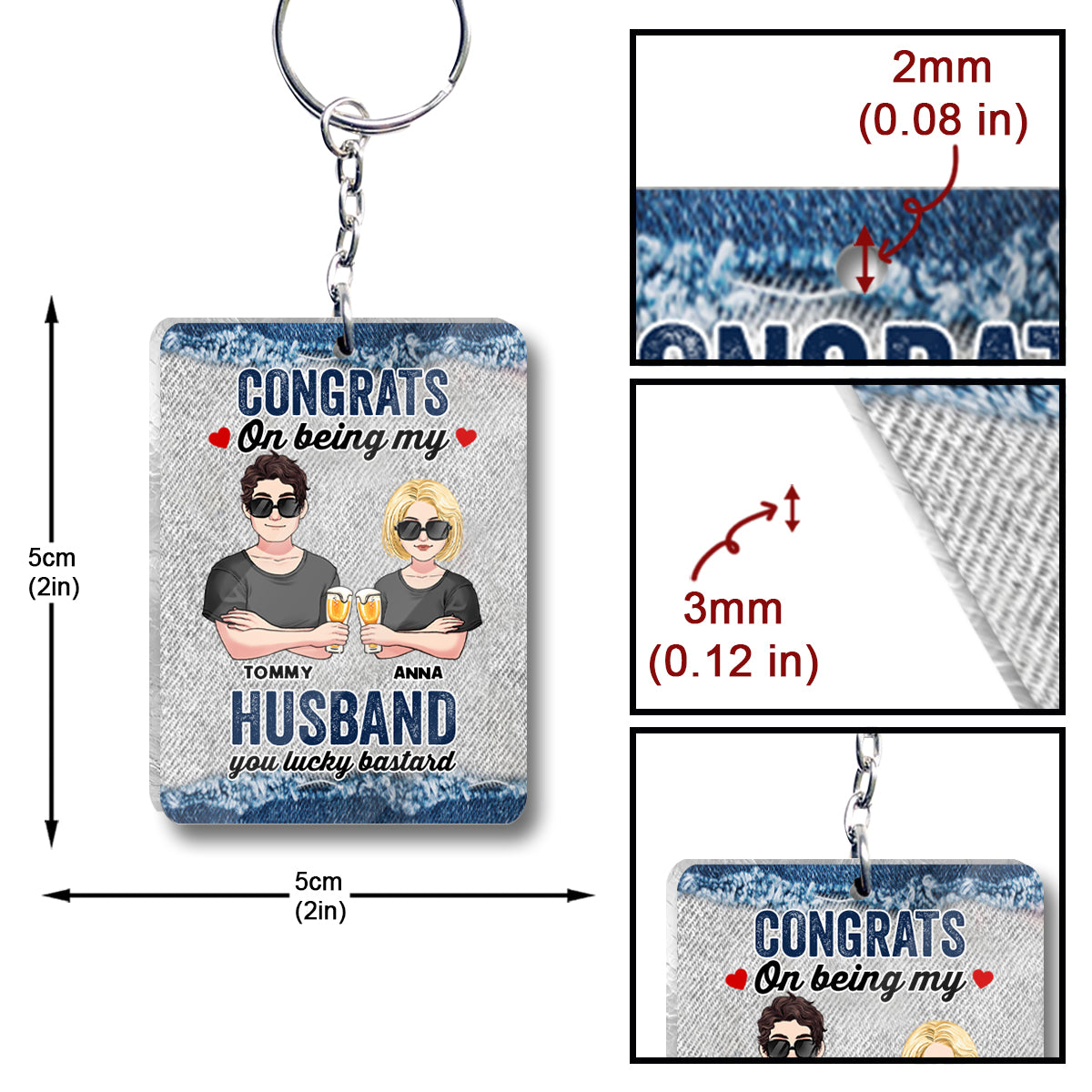 Congrats On Being My Hubby - Personalized Couple Keychain (Printed On Both Sides)