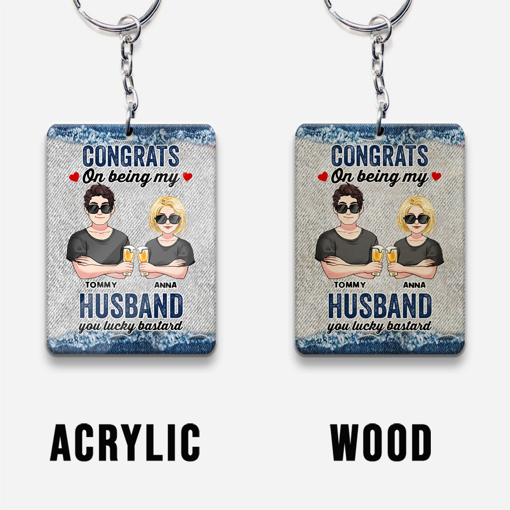 Congrats On Being My Hubby - Personalized Couple Keychain (Printed On Both Sides)