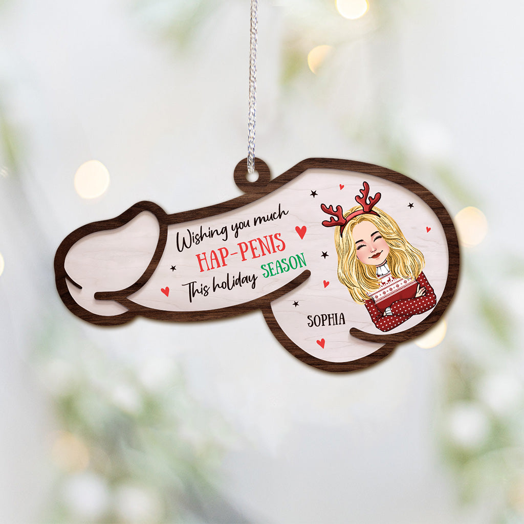 Wishing You Much Hap-penis - Personalized Couple Ornament