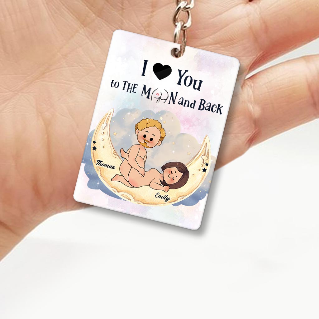 Love You To The Moon And Back - Personalized Couple Keychain