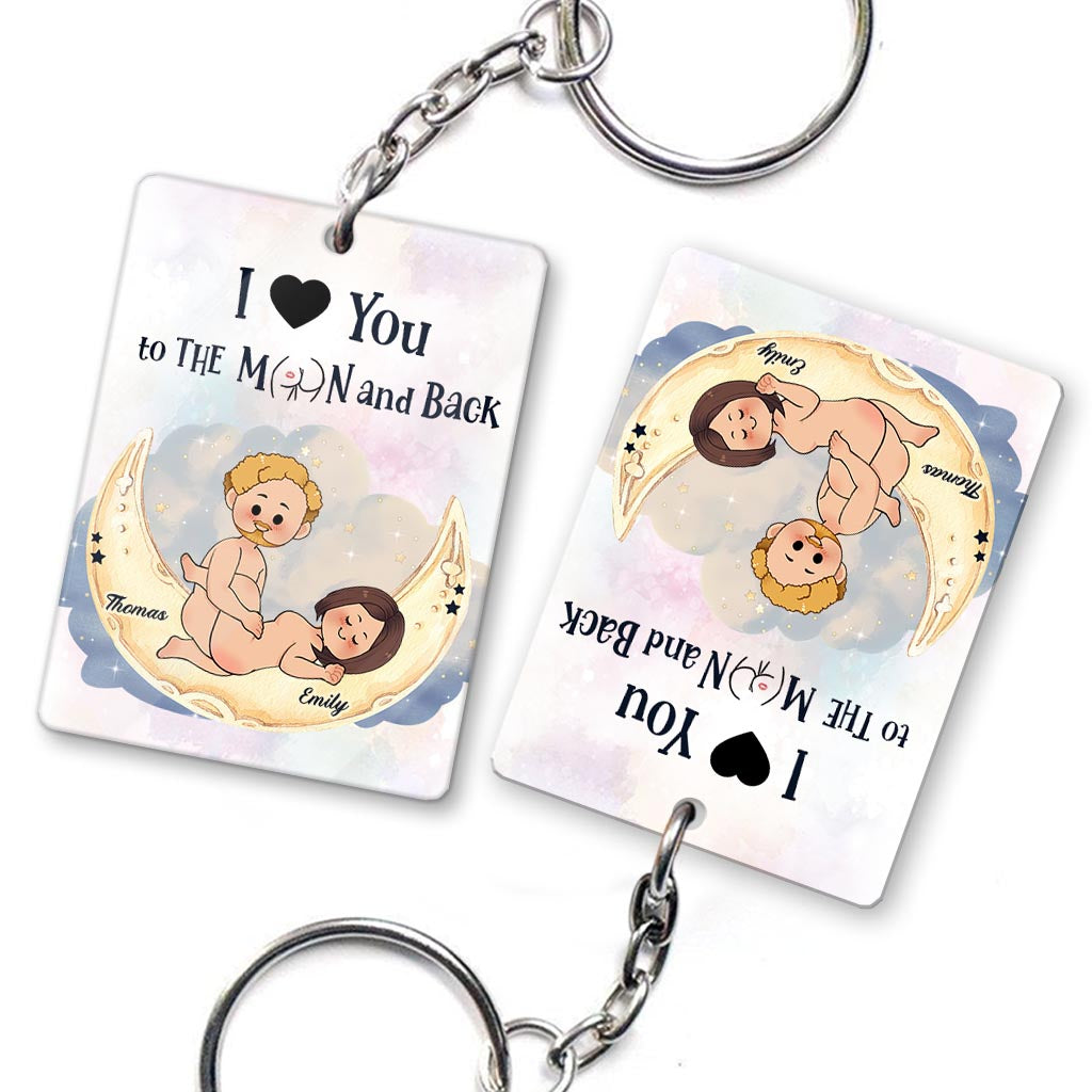 Love You To The Moon And Back - Personalized Couple Keychain