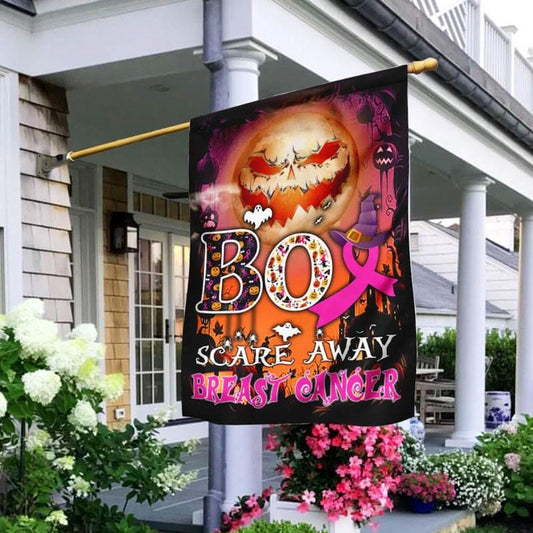 Scare Away Halloween Pumpkin & Pink Ribbon - Breast Cancer Awareness House Flag 0822