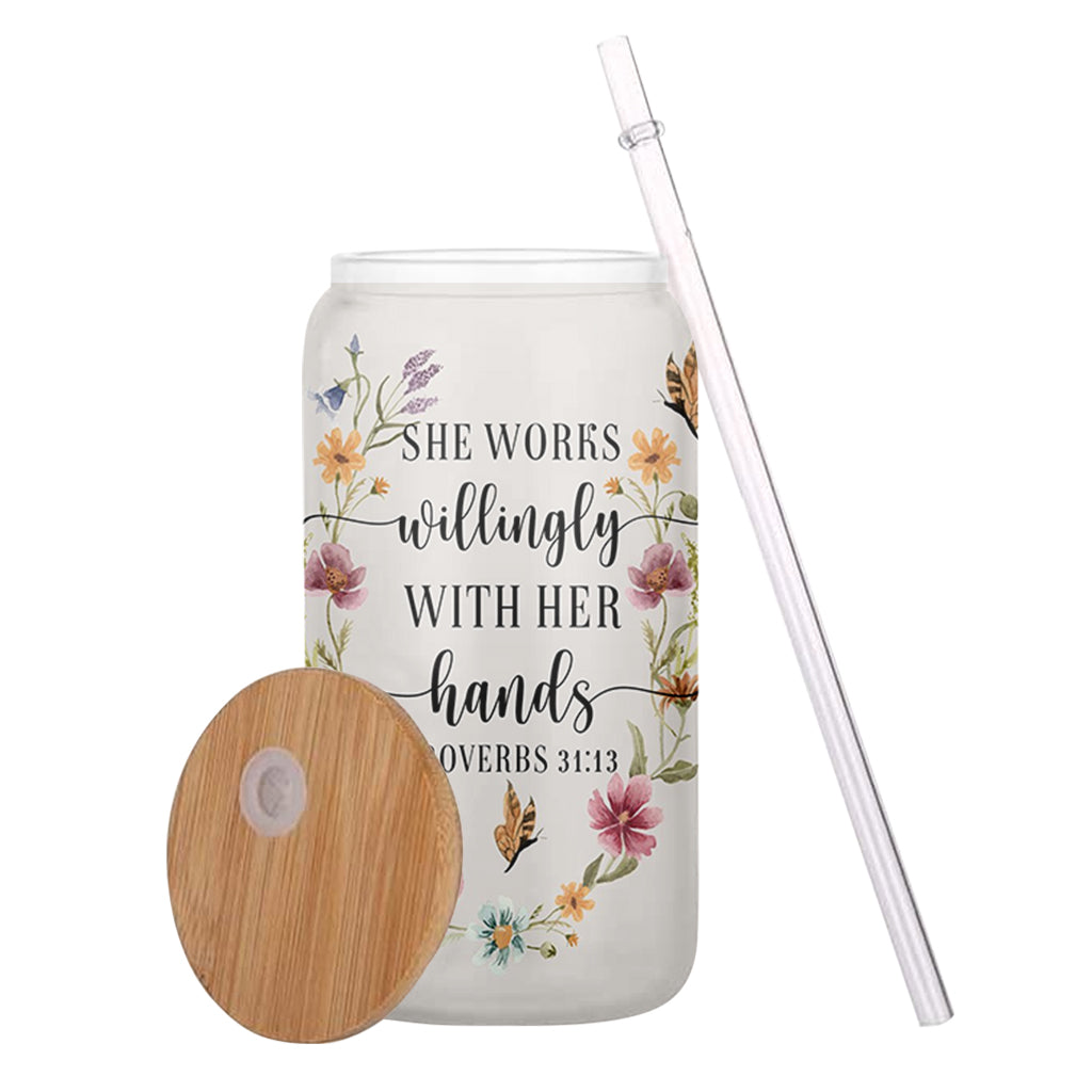 She Works Willingly With Her Hands - Personalized Nurse Can Glass