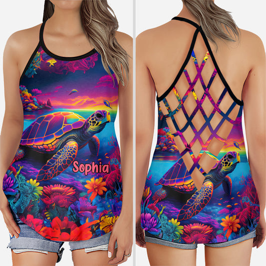 Salty Lil' Beach - Personalized Turtle Cross Tank Top