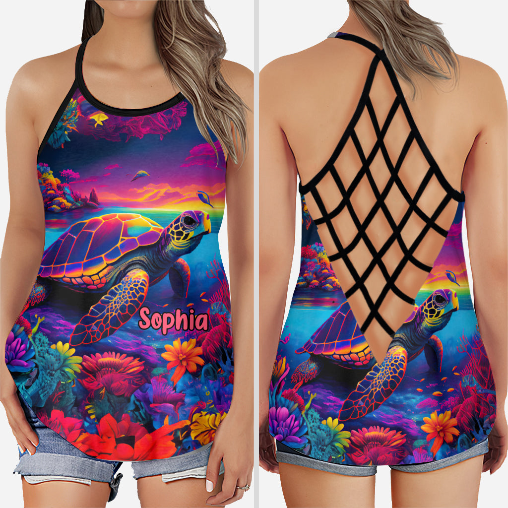 Salty Lil' Beach - Personalized Turtle Cross Tank Top