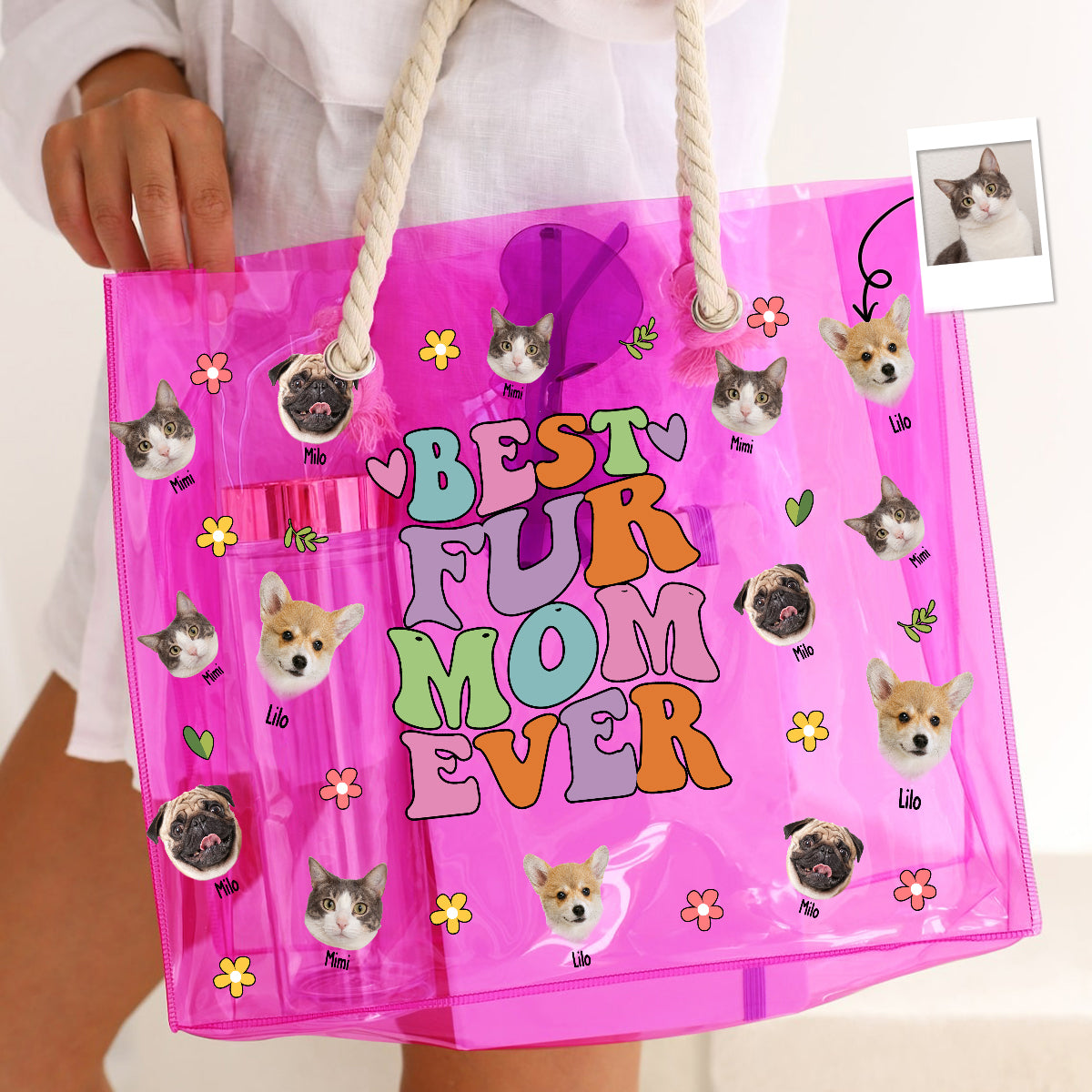 Dog Cat Mom Vibes - Personalized Dog Clear Tote Bag