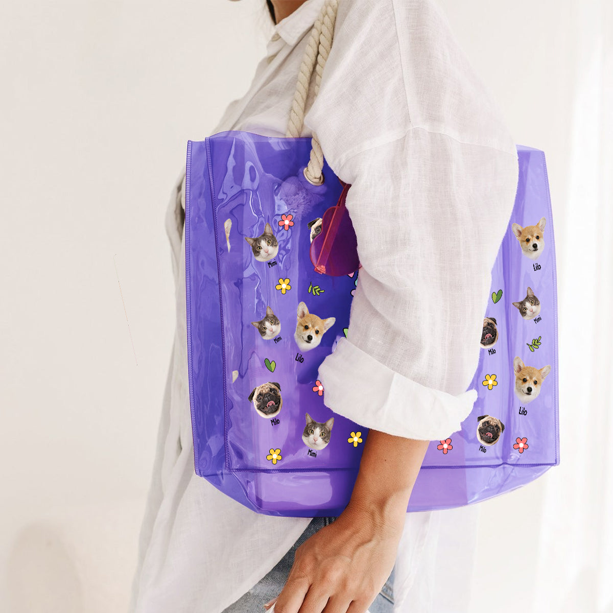 Dog Cat Mom Vibes - Personalized Dog Clear Tote Bag