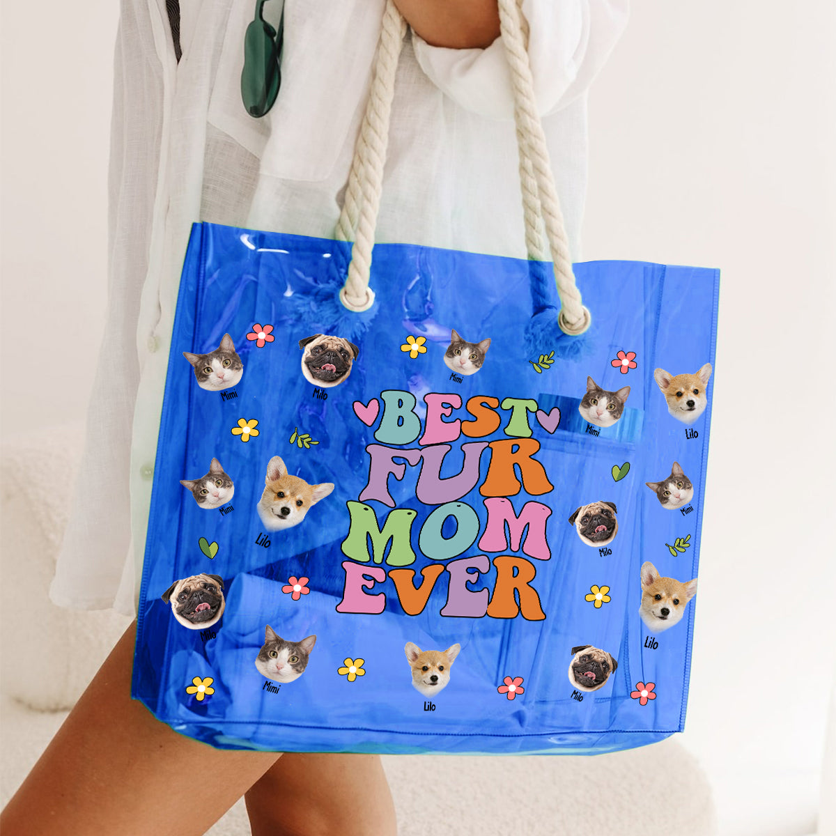Dog Cat Mom Vibes - Personalized Dog Clear Tote Bag
