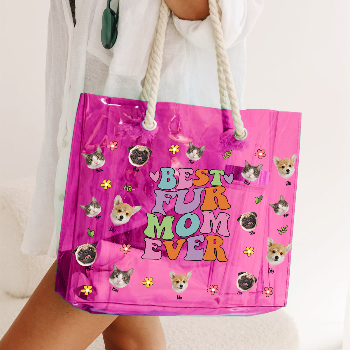 Dog Cat Mom Vibes - Personalized Dog Clear Tote Bag