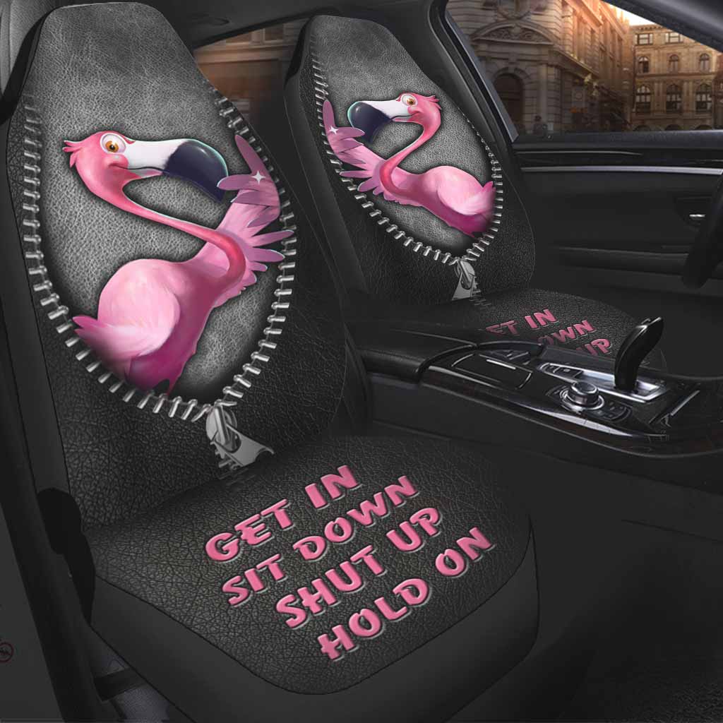 Get In Sit Down Shut Up Hold On - Flamingo Seat Covers With Leather Pattern Print