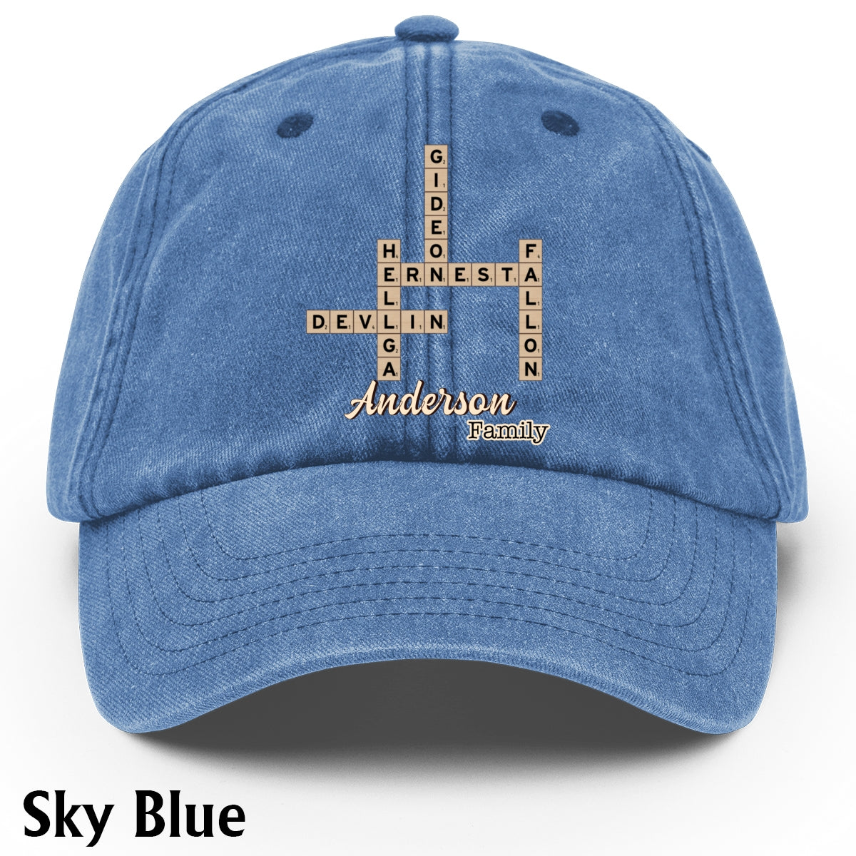 Love Family Scrabble Crossword - Personalized Scrabble Washed Denim Cap