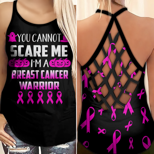 You Can Not Scare Me Ribbon - Breast Cancer Awareness Cross Tank Top 0722