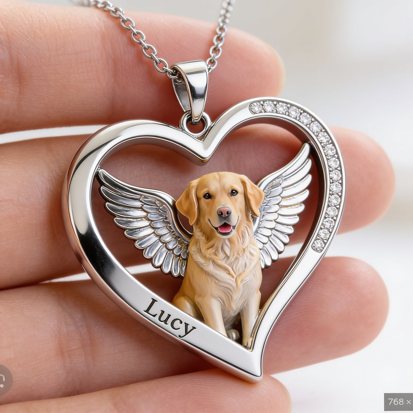 Golden Retriever Angel Wings Heart Necklace, Personalized Pet Loss Memorial Jewelry Gift for Dog Lovers