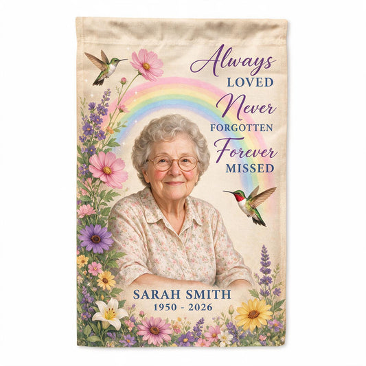 Personalized Hummingbird Rainbow Memorial Garden Flag - Custom Photo Sympathy Gift Remembrance Keepsake