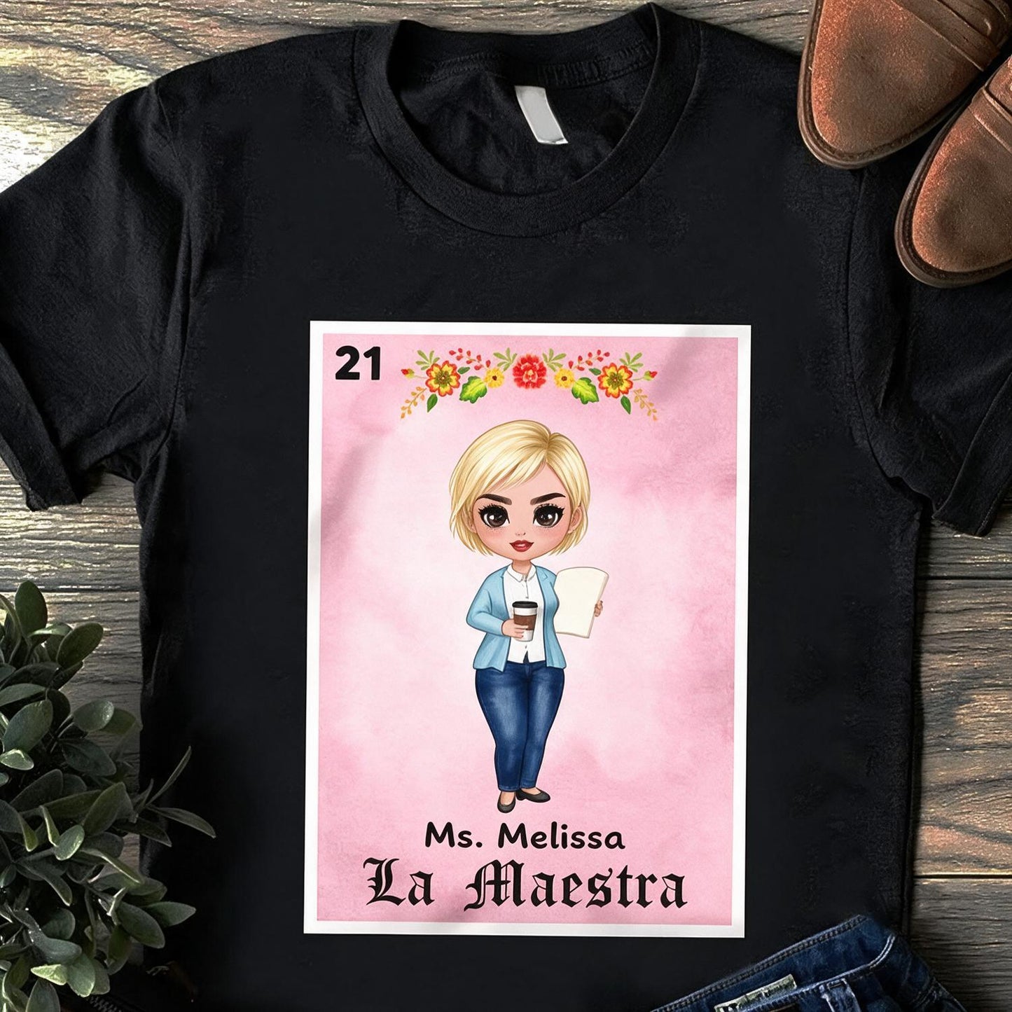 Personalized La Maestra Loteria Card T-Shirt, Custom Name Teacher Appreciation Gift