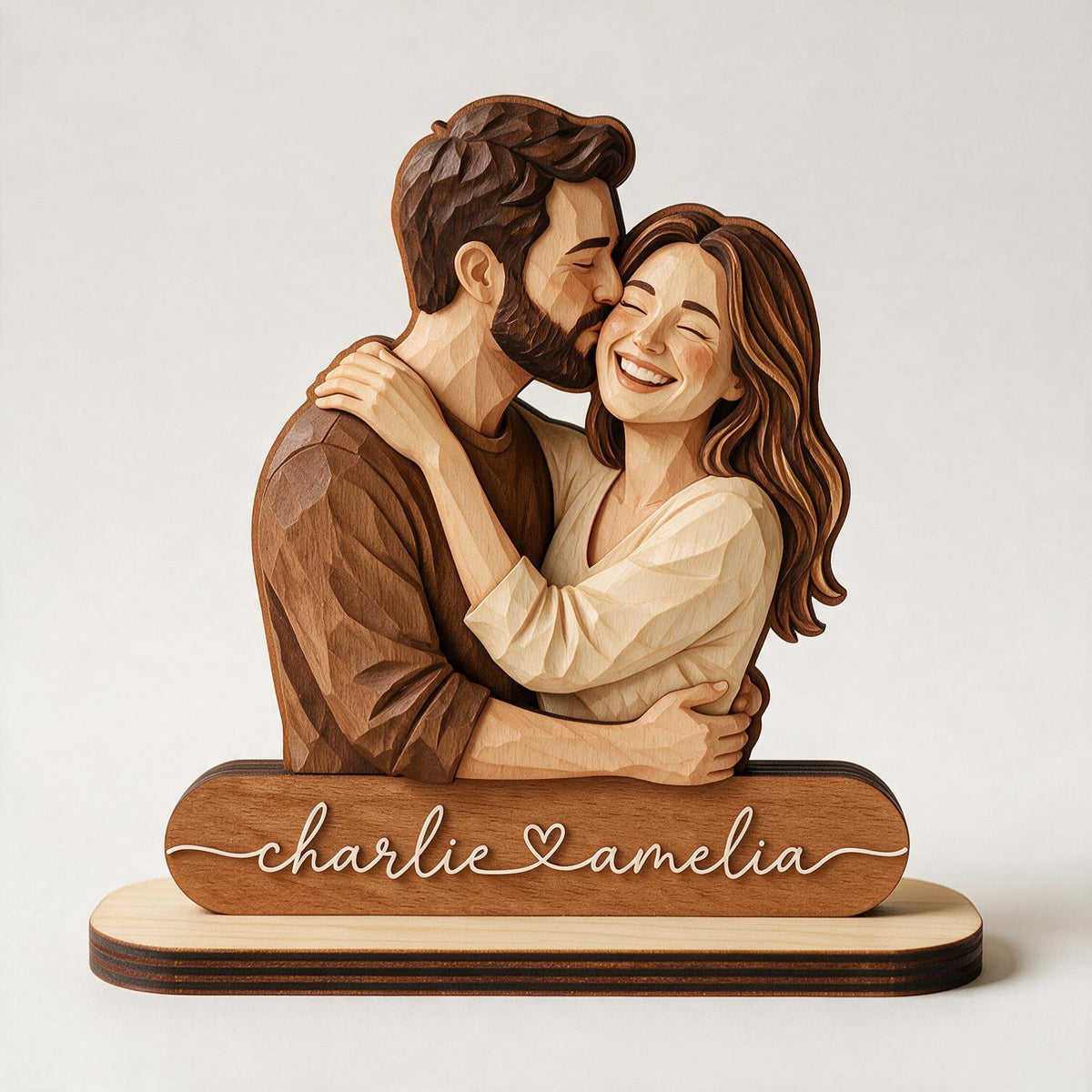 Personalized 2-Layered Wooden Couple Plaque - Custom Names Romantic Anniversary Gift for Wife Husband