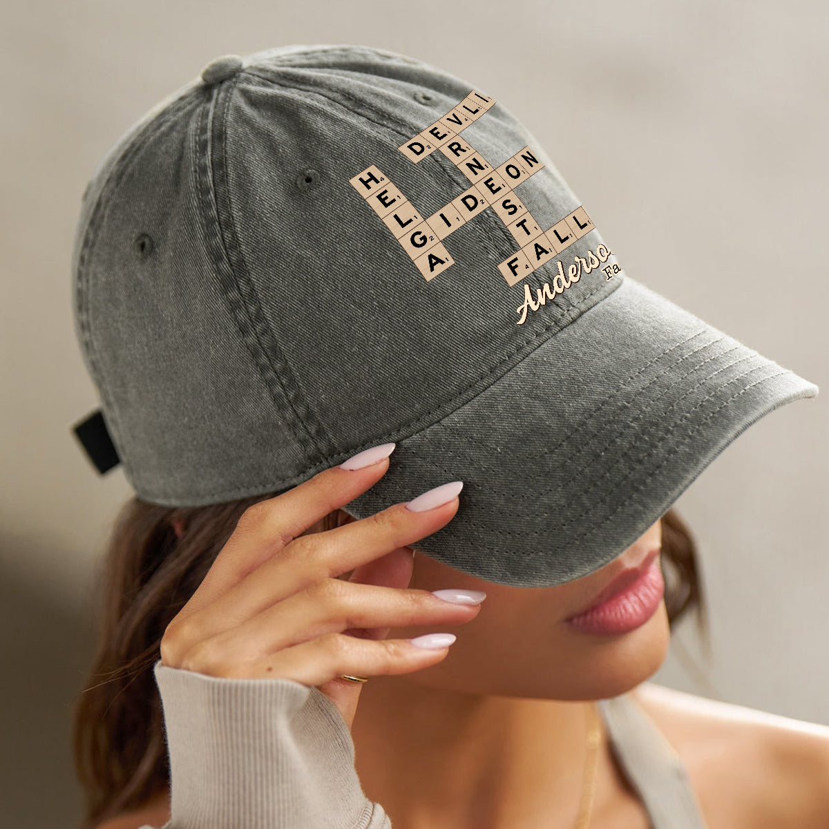 Love Family Scrabble Crossword - Personalized Scrabble Washed Denim Cap