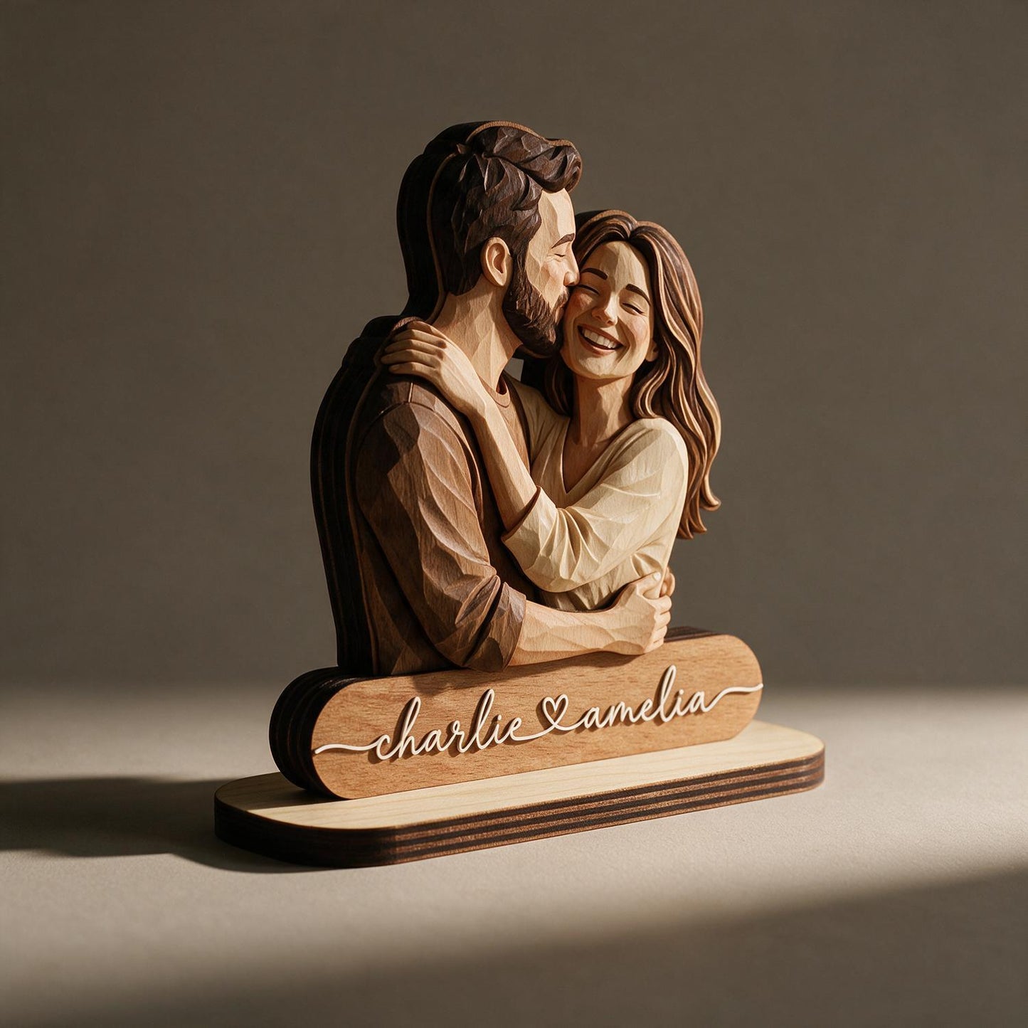 Personalized 2-Layered Wooden Couple Plaque - Custom Names Romantic Anniversary Gift for Wife Husband