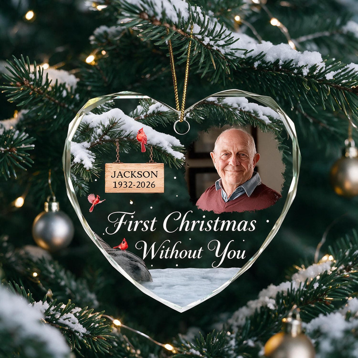 Personalized Christmas First Christmas Without You Heart Shaped Glass Ornament - Custom Photo Memorial Keepsake