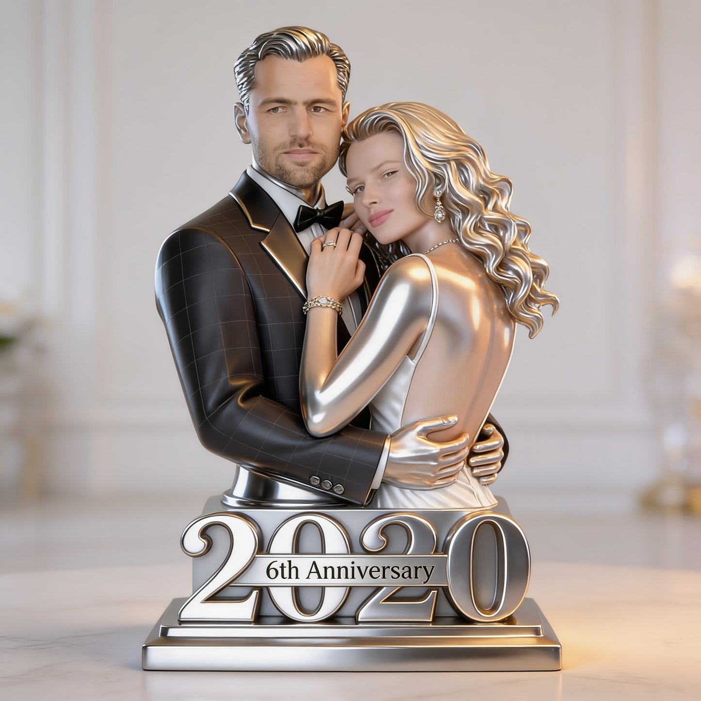 Personalized Young White Couple Wedding Anniversary Shaped Acrylic Plaque - Custom Anniversary Gift for Husband, Wife